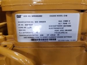 CAT C18 Engine Label